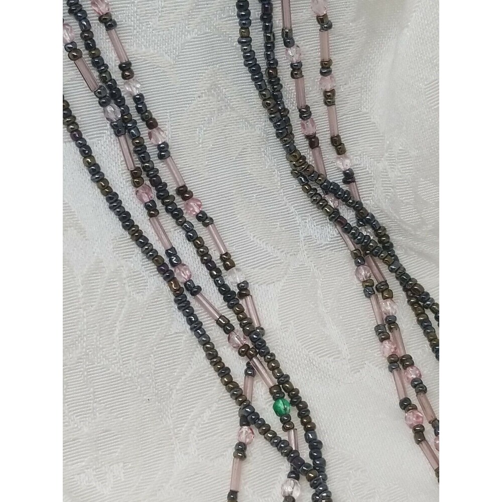 Premier Designs Seed Bead Necklace Glass Multi-Strand Gunmetal Grey Pink 19" - Picture 3 of 6